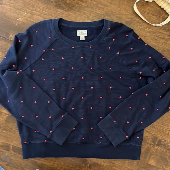 J.Crew Vintage Fleece Sweatshirt with Tiny Hearts Pattern - Picture 1 of 7